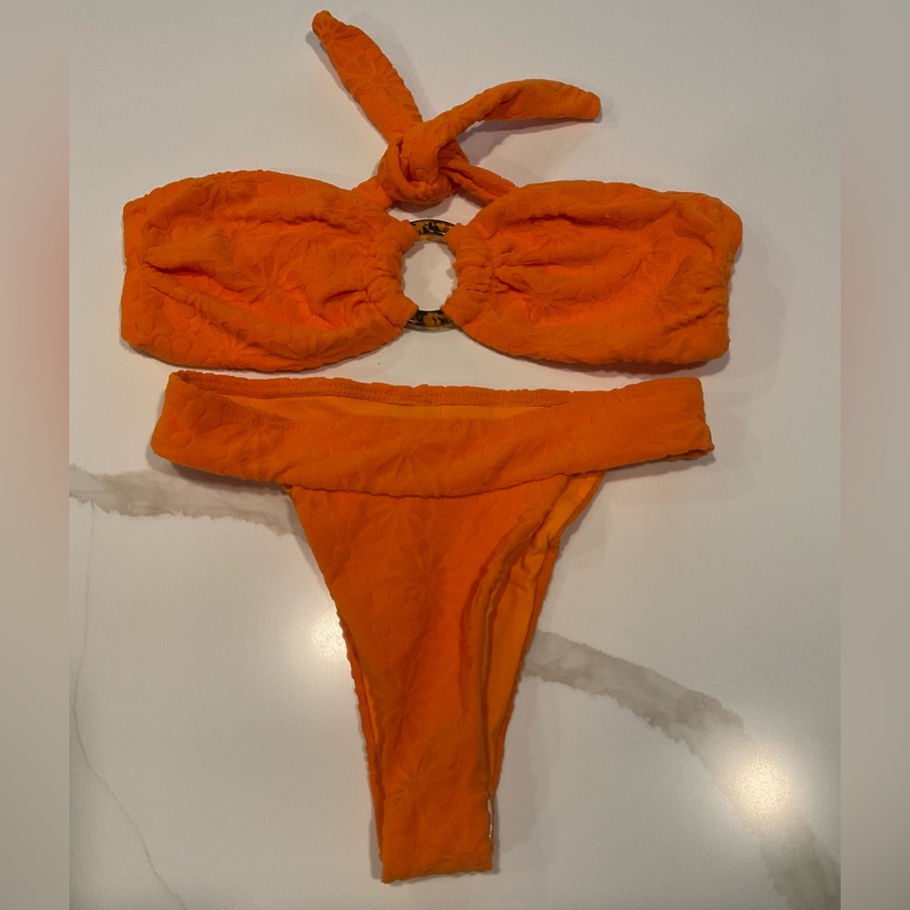 KB Kinis Orange Flower Textured Bikini Set Size XS
